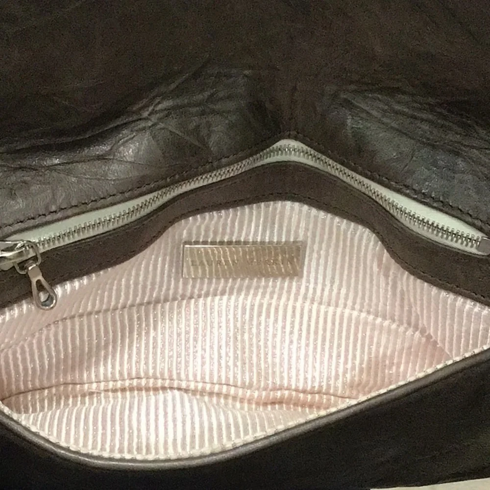 Lauren Merkin Brown Leather Zipper Clutch Bag
